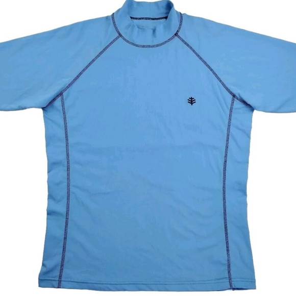 COOLIBAR Tulum Short Sleeve Surf Rash Guard Blue Shirt Large - Picture 3 of 11